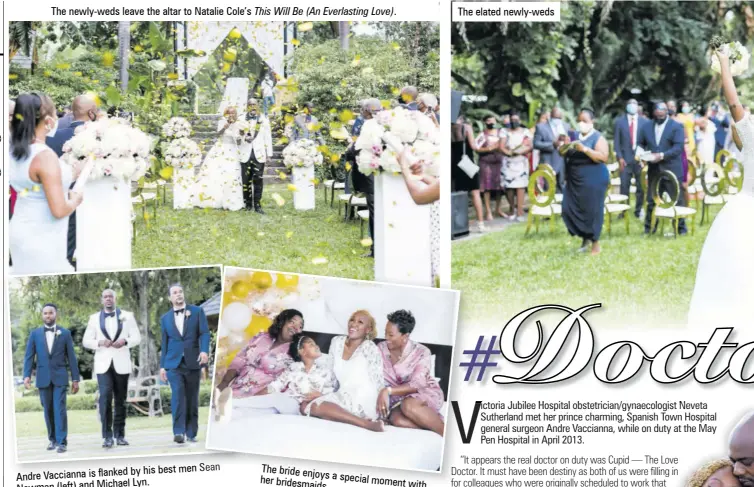  ??  ?? The newly-weds leave the altar to Natalie Cole’s This Will Be (An Everlastin­g Love).
The elated newly-weds