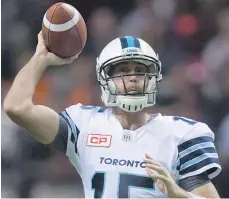  ?? — CP FILES ?? Toronto Argonauts quarterbac­k Ricky Ray is expected to start against Calgary on Friday.