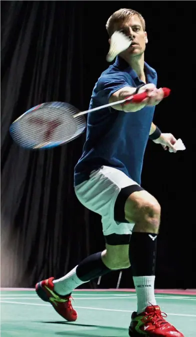  ??  ?? Hard at work: Denmark’s Hans-Kristian Vittinghus returning a shot during a training session at the Impact Arena in Bangkok yesterday.