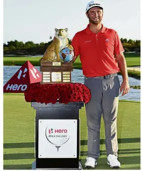  ??  ?? Great run: Spain’s Jon Rahm posing with the tournament trophy after winning the Hero World Challenge at the Albany Golf Club in Nassau, Bahamas, on Sunday. — AP
