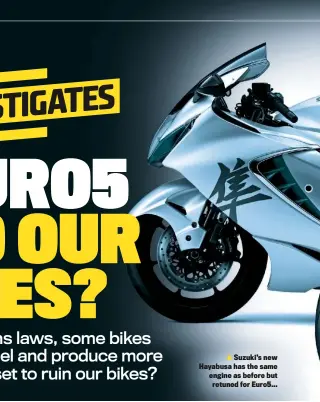  ??  ?? Suzuki’s new Hayabusa has the same engine as before but retuned for Euro5...