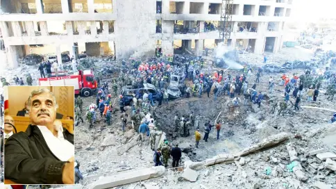  ??  ?? A file photo shows a general view of the site of the bombing that killed the former prime minister Rafiq Hariri (inset) in central Beirut. — AFP photo