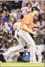  ?? Harry How / Getty Images ?? Charlie Morton of the Houston Astros celebrates after defeating the Los Angeles Dodgers, 5-1 in Game 7 to win the World Series on Wednesday night in Los Angeles.
