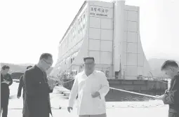  ?? KOREAN CENTRAL NEWS AGENCY 2019 ?? North Korean leader Kim Jong Un, center, visits the Diamond Mountain resort in Kumgang, North Korea.