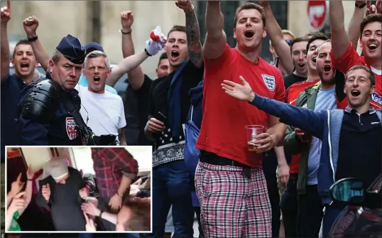  ??  ?? ON THE RAMPAGE: A reputation for trouble follows England around and (inset) the nun being ‘seranaded’ by Ireland fans