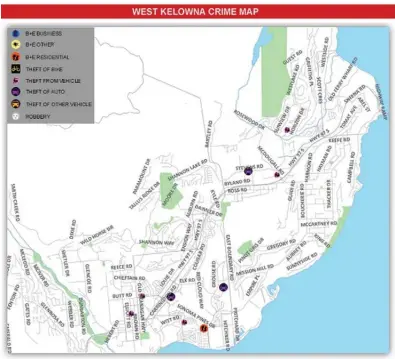  ??  ?? Maps show property crimes for a two-week period in West Kelowna and Peachland. Maps provided by Central Okanagan Crime Stoppers.