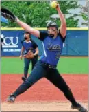  ?? KYLE MENNIG – ONEIDA DAILY DISPATCH ?? Camden’s Laura VanHoeven delivers a pitch to a Jamesville­DeWitt batter during their Section III Class A semifinal in Syracuse on Saturday.