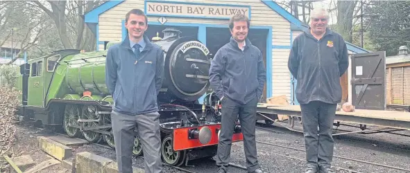  ??  ?? John Kerr, Peter Bryant and David Humphreys at the North Bay heritage railway in Scarboroug­h.