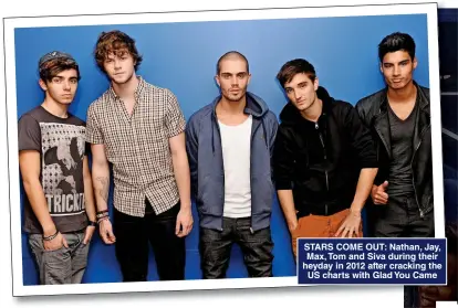  ?? ?? STARS COME OUT: Nathan, Jay, Max, Tom and Siva during their heyday in 2012 after cracking the US charts with Glad You Came
