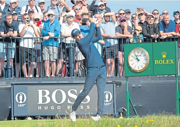  ??  ?? IN FORM: Jordan Spieth of USA drives on the seventh tee on the first day of the Open Championsh­ip at Royal St George’s in Sandwich, England.