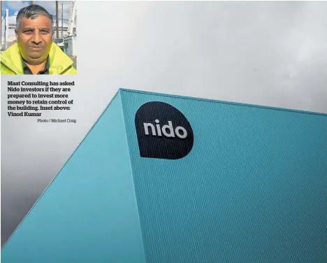  ?? Photo / Michael Craig ?? Maat Consulting has asked Nido investors if they are prepared to invest more money to retain control of the building. Inset above: Vinod Kumar