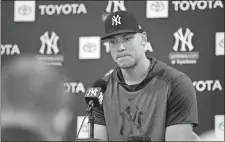 ?? FRANK FRANKLIN II/AP PHOTO ?? New York Yankees outfielder Aaron Judge pauses while speaking at a news conference on Feb. 18 in Tampa, Fla.