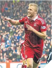  ??  ?? Aberdeen’s Jayden Stockley celebrates his goal.