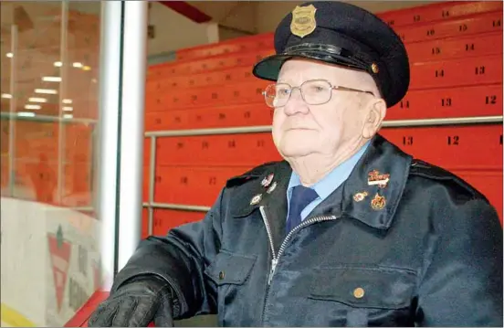  ?? JOEY SMITH  TRURO DAILY NEWS ?? Joe Rector reflects on a security career at the Colchester Legion Stadium that spanned more than four decades. The 81- year- old will work his final shift at the arena on Saturday when the Truro Bearcats host the Yarmouth Mariners in junior A hockey...