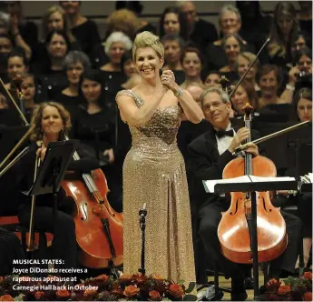  ??  ?? musical states:
Joyce Didonato receives a rapturous applause at Carnegie Hall back in October