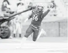  ?? JOHN SUDBRINK/FREELANCE FILE ?? William & Mary linebacker Tyler Crist celebrates a touchdown after picking up a fumble against Towson during a 2019 game. Crist has made a smooth transition from fullback to linebacker.