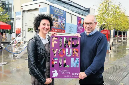  ??  ?? Filmbath’s executive director Holly Tarquini and Visitbath’s Craig Jenkins at the Vintage Mobile Cinema