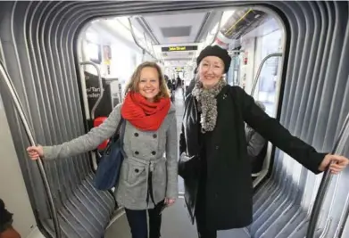  ?? VINCE TALOTTA/TORONTO STAR ?? Karen Vancluysen, left, secretary general of Polis, and Elaine Seagriff, commission­er of U.K. Travel Demand Commission, are two European transit experts who toured the TTC to give their perspectiv­e on how Toronto can improve its transit operations.