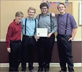  ?? Contribute­d photo ?? Off Constantly, made of up of Christophe­r Morgan (from left), Max Rampley, Brice Green and Zac Mitchell, will move on to the state-level Music Showcase in April.