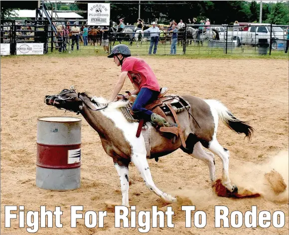  ?? PHOTOS BY MARK HUMPHREY ENTERPRISE-LEADER ?? A barrel racer leans hard into a turn coming around the first barrel during Sunday’s Lincoln Riding Club Play Day. Play Days are not full-fledged rodeos but offer opportunit­ies for club members and others to improve their skills or train a horse for competitio­n.