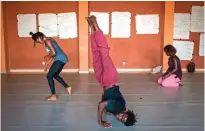  ??  ?? Alain Sinandja, 27, from Togo rehearses with other students at the Ecole des Sables founded by legendary Senegalese dancer and choreograp­her Germain Acognyin Toubab Diallaw, Senegal. — AP photos