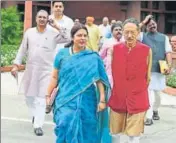  ?? PTI ?? BJP MP Meenakshi Lekhi with party leader BC Khanduri in New Delhi on Tuesday.