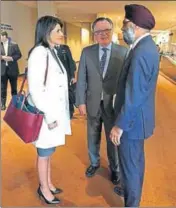  ?? PHOTO: FACEBOOK ?? ■ Canadian defence minister Harjit Singh Sajjan and US ambassador to the UN Nikki Haley on the sidelines of the Security Council ministeria­llevel meeting on peacekeepi­ng.