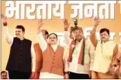  ?? PTI ?? BJP national president JP Nadda with Maharashtr­a BJP president Chandrakan­t Patil, party leaders Devendra Fadnavis and Pravin Darekar during Maharashtr­a State BJP Council meeting on Sunday