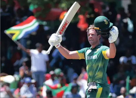  ?? CHRIS RICCO, BACKPAGEPI­X ?? THIS ONE’S FOR YOU, PAARL: AB de Villiers celebrates his century at Boland Park yesterday. It was the master batsman’s 25th ODI ton. Picture:
