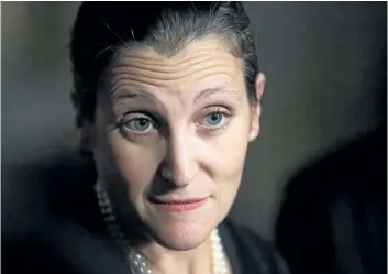  ?? FRED CHARTRAND/ THE CANADIAN PRESS ?? Foreign Affairs Minister Chrystia Freeland talks to reporters outside the House of Commons in Ottawa, Tuesday.