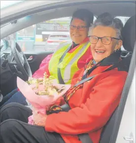  ??  ?? Norma Evans and driver Jan Moulder look delighted to be taking off.