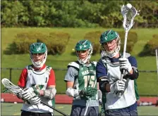  ?? CHRIS CHRISTO / HERALD STAFF ?? CHASING PERFECTION: Nashoba Regional’s Braden Maclean, right, takes a shot during practice on Wednesday.