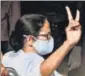  ?? ANI ?? Mamata Banerjee shows the victory signs after casting her vote in Kolkata on Monday.