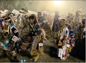  ??  ?? Native Americans showcased their dancing on the field during the Tule River 2021 Powwow at Mccarthy Ranch.