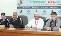  ??  ?? Oman coach Muhanna Said and Bahrain coach Miroslav Soukup during the press conference.