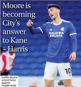  ??  ?? Kieffer Moore scored twice against Huddersfie­ld