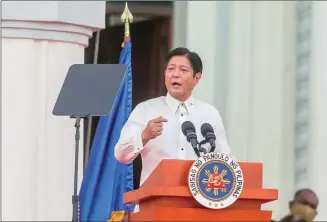  ?? Photo: Xinhua ?? Ferdinand Romualdez Marcos, Jr. delivers his inaugural address as the 17th president of the Philippine­s at the National Museum of Fine Arts in Manila on June 30, 2022.