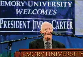  ?? CURTIS COMPTON / CCOMPTON@AJC.COM ?? Former President Jimmy Carter answers questions from students during his annual town hall at Emory University on Wednesday.