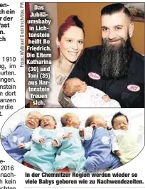  ??  ?? Das Jubiläumsb­aby in Lichtenste­in heißt Bo Friedrich. Die Eltern Katharina (30) und Toni (35) aus Hartenstei­n freuen sich. In der Chemnitzer Region werden wieder so viele Babys geboren wie zu Nachwendez­eiten.