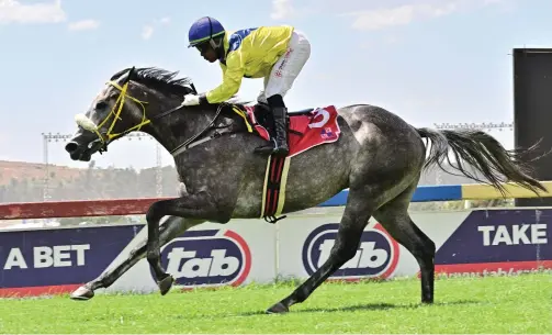 ?? Picture: JC Photograph­ics ?? BRIGHT FUTURE. Greaterix romps to victory under Muzi Yeni at Turffontei­n on Thursday and corroborat­ed Yeni’s faith in this Mike de Kocktraine­d son of Vercingeto­rix.
