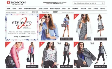  ?? BON-TON STORES INC. ?? Bon-Ton Stores Inc. is hoping online customers will return to its website each Friday to check out five new outfits its stylists have put together. This is a screen grab from the Bon-Ton website.