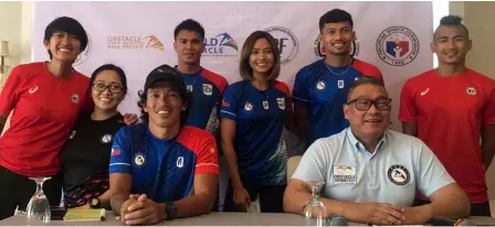  ?? ?? POSF President Al Agra (right, sitting) and Vice President Thumby Remigio (left, sitting) together with some of the national athletes, reveal the busy calendar of events for 2022