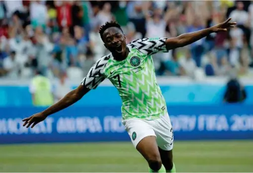  ?? FOTO: TORU HANAI, REUTERS ?? SCORET BEGGE: Ahmed Musa scoret begge Nigerias mål mot Island.