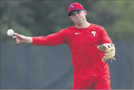  ?? FRANK FRANKLIN II — THE ASSOCIATED PRESS ?? Scott Kingery is expected to be the Phillies’ starting second baseman for the upcoming 60-game regular season, but his bout with coronaviru­s has set him back. He finally took his first reps at “summer training” on Saturday.