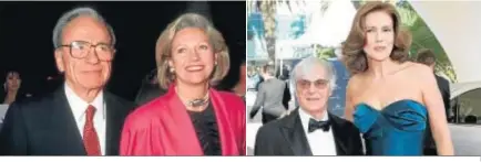  ?? . ?? El magnate Ruper Murdoch con su segunda mujer (i.); al lado, Bernie Ecclestone con Slavica.