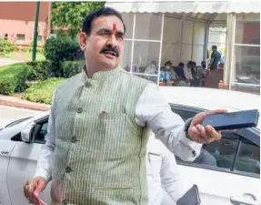  ?? ?? MADHYA PRADESH Home Minister Narottam Mishra. With reference to the rising crime graph in the State, he recently said: “The data show that police record every case in MP, and every person gets justice in the State.”