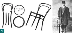  ??  ?? 1 Michael Thonet (shown here) stands beside his Chair No. 14. Originally designed in 1859, this iconic form is considered to be the first piece of mass-produced furniture. It consisted of six pieces, 10 screws, and two nuts.