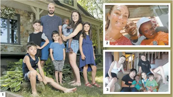  ?? PHOTOS CHANTAL POIRIER ET COURTOISIE ?? 1. Rachel Couillard et Jonathan Michel Habib avec leurs quatre enfants biologique­s. De gauche à droite : Asaël (7 ans), Josué (11 ans), Caleb (5 ans) et Maela ( 9 ans) ont accueilli Jimmy, adopté au Burundi. 2. Julie Simard et son mari, tout sourire avec leur fils de 2 ans, Iriho. 3. Les enfants d’Isabelle Pelletier. En arrière, Charlie (16 ans) et Abigaëlle (13 ans), et en avant, Alec (14 ans), Eugénie (11 ans) et Clément (5 ans), étaient heureux de rencontrer leur nouveau petit frère, Jackson (4 ans).