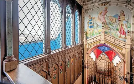  ?? ?? The Blue Chapel in Llwyngwril, Gwynedd, which has been decorated in a gothic style, is on the market for £285,000