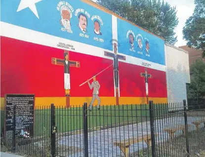  ?? EDUARDO AROCHO ?? “The Crucifixio­n of Don Pedro Albizu Campos,” a mural painted by the Puerto Rican Art Associatio­n — José Bermudez, Mario Galán and Héctor Rosario — at North and Artesian, is among the oldest murals in the United States.